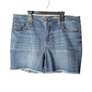 Seven7 Classic Light Blue Jean Denim Shorts Frayed Hem Zipper Pockets Button EUC